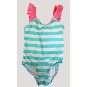 * HULA STAR Blue Striped Ruffled Strap One Piece Bathing Suit Girls Size 4